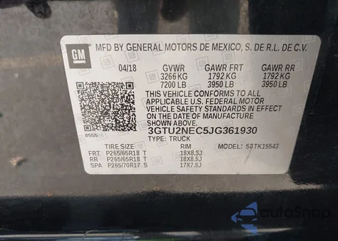 2018 GMC Sierra 1500 Slt z USA, uszkodzony, nr VIN 3GTU2NEC5JG361930